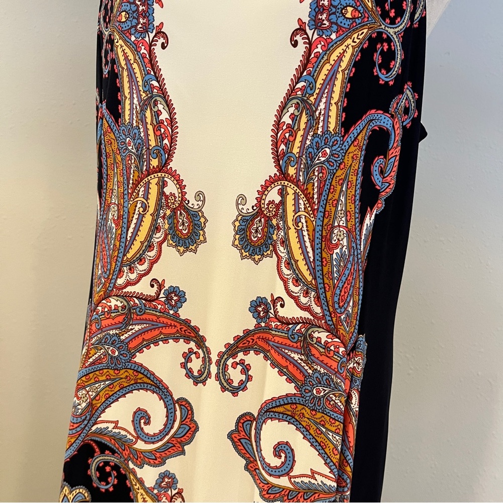 Roz & Ali‎ Elegant Multicolor sleeveless stretchy Paisley mini Dress size 14 - Picture 3 of 12